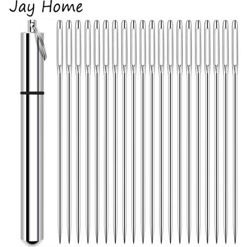 20Pcs Large Eye Sewing Needles 2.2 inch Stainless Steel Stitching Embroidery Needles with Needle Tube for DIY Craft Hand Sewing