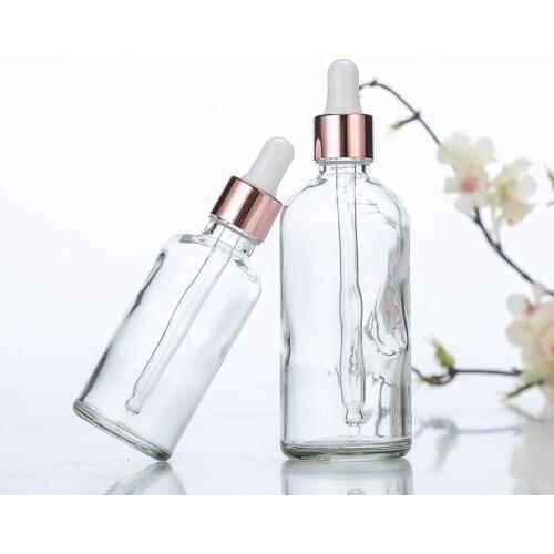 5pcs 5ml 10ml 15ml 20ml 30ml 50ml 100ml Clear Glass Dropper Bottle For Essential Oil With Rose Gold Ring Dropper Cap Glass Jars