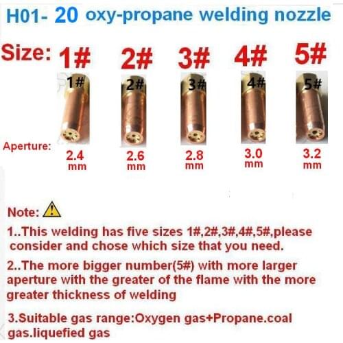 5pcs/lot H01-20 oxygen propane welding nozzle/welding tip sizes of 1# 2# 3# 4# 5# for H01-20 welding torch