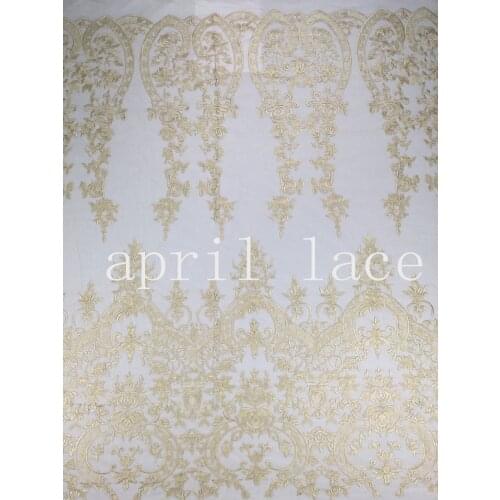 5yards /lot mx303 # light gold floral best quality embroidery tulle mesh lace fabric for sawing wedding dress