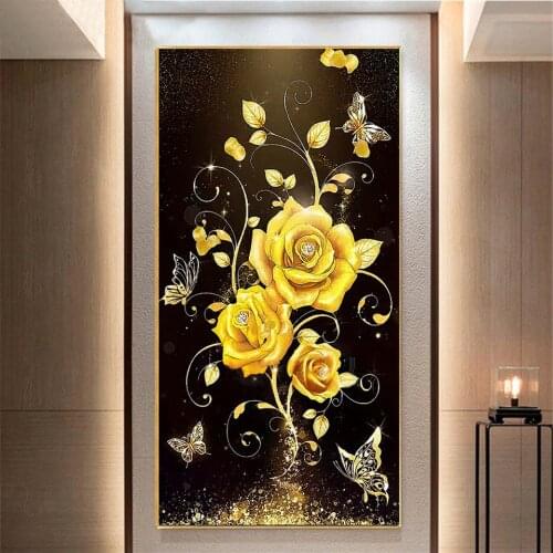 5D DIY square/round Diamond painting Golden rose Cross Stitch Diamond Embroidery Pattern Rhinestone J2927