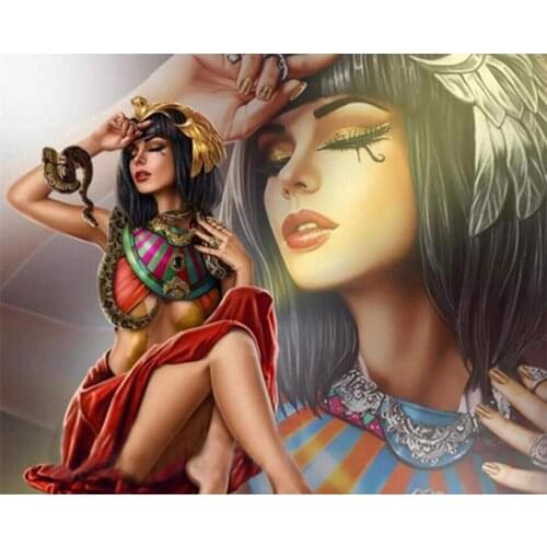 Paint With Diamond Art Rhinestone"Cleopatra and Cat" Crystal Embroidery Diamond Mosaic Full Square 5D Diamond Painting Wall Art