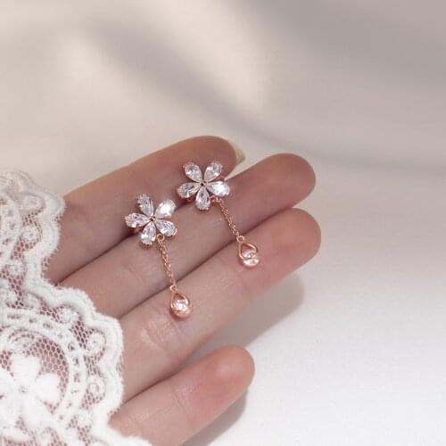 No pierced) Real. 925 Sterling Silver Jewelry CZ 4A+ Flower &Waterdrop Chain Clip On Cuff Earrings Tassel Ear-Bone C-G9630