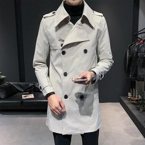 Mens Double Breasted Trench Coat Mens Off White Trench Coats British Mens Long Jackets English Cloak Classic Windbreaker Elegant