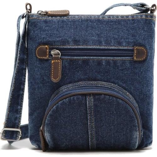 Denim Shoulder Bag Ladies Satchel Zipper Bag Messenger Crossbody Bag Women Fashion Coin Purse Sling Shopping Bag Retro Style