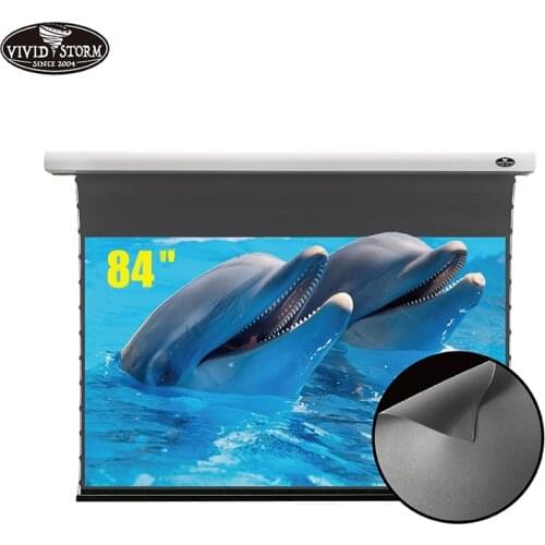 VIVIDSTORM 84 Inch Slimline Motorized Tab-Tensioned Drop Down Indoor ALR Screen Electric For Normal Throw projector