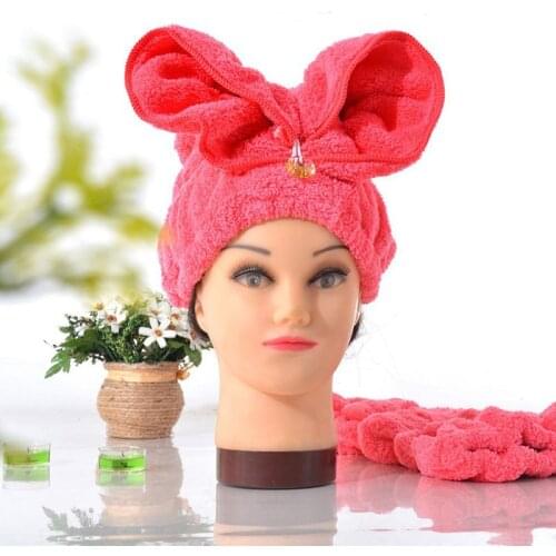 Hot Sell 1PC Microfiber Hair Turban Quickly Dry Hair Hat Wrapped Towel Bath With Cute Rabbit Ears Bathroom Accessories