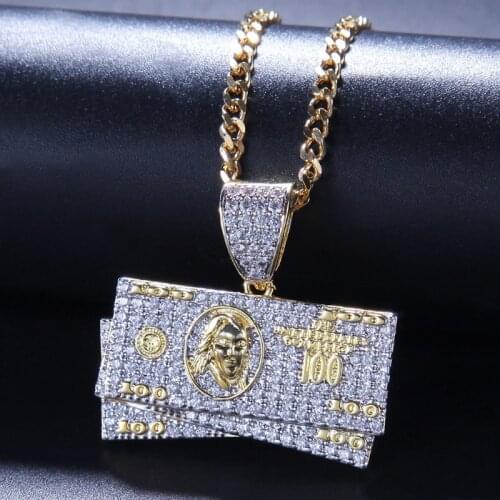 Hip Hop Dollar Shape Pendant Necklace With Chain New Arrival Fashion AAA Zircon Rapper Necklace For Men Women