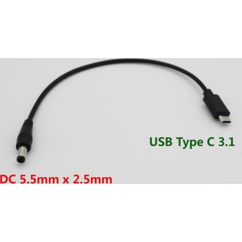 1pc USB 3.1 Type C USB-C Male Plug to DC 5.5mm x 2.5mm Power Male Plug Charge Cable For Apple Mac Macbook 25cm