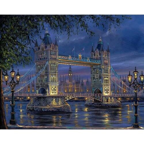 Painting By Numbers DIY Dropshipping 50x65cm Tower Bridge under night Landscape Handmade Gift For Adult Unique Gift Home Decor