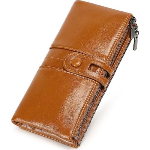 European Womens purse leather Vintage Long Female wallet Large Capacity RFID wallets for women Ultra thin carteras para mujer