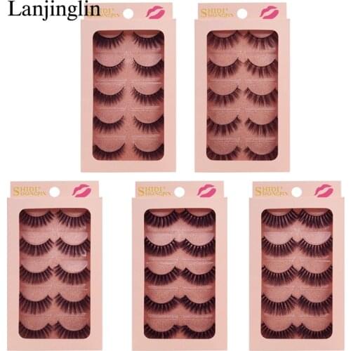 LANJINGLIN 5 pairs 3d mink lashes makeup natural false eyelashes hand made mink eyelashes full strip lashes fake eye lash #G9