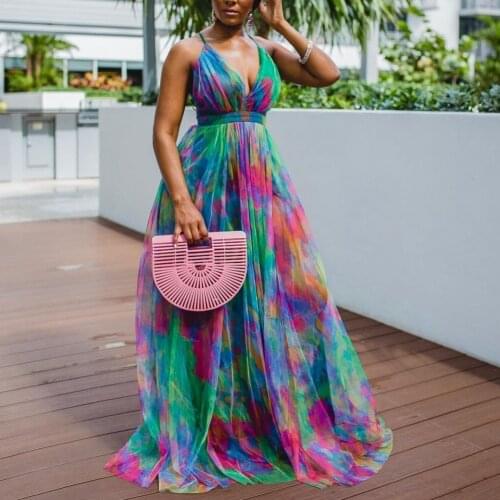 Summer Women African Dresses For Women Dashiki Long Maxi Dress 2021 Spaghetti Strap Split Dress African Wear Fashion Clothing