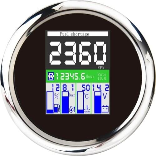 85MM 5-in-1 Multi-Functional Digital Tachometer Fuel Level Water Temp Oil Pressure Gauge Voltmeter Hourmeter Alarm