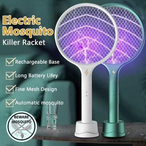 Multifunction Bug Zapper USB Rechargeable Electric Fly Mosquitoes Killer Swatter Racket with Base for Home Office Room Behogar