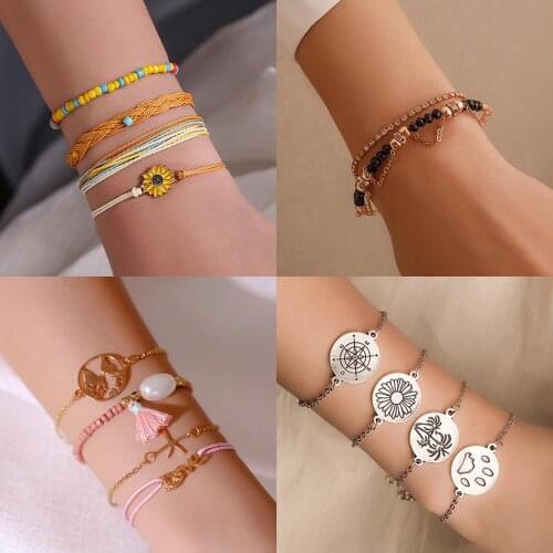 Fashion Sunflower bracelet rainbow braided chain letters buttons charms for love heart handmade beads for women number jewelry