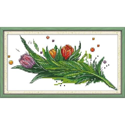 A bunch of tulips cross stitch kit aida 14ct 11ct count print canvas cross stitches needlework embroidery DIY handmade