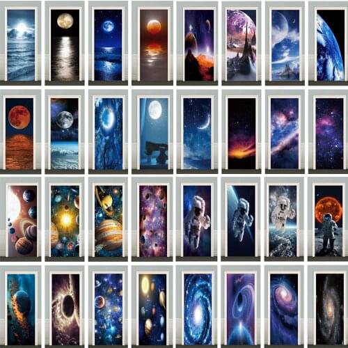 Moon Over Sea Closet Door Sticker Explosion Planet Mysterious Universe 3D Mural Wall Wallpaper Bedroom Living Room Deurstickers