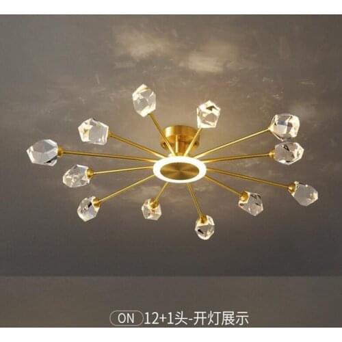 New Led Crystal Ceiling Lamp Luxury Golden Copper Lustre Chandelier Decoration for Living Room Bedroom Indoor Lighting Fixtures