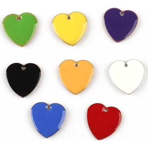 10 Pcs Heart Enamel Pendants Copper Enamelled Double Sided Sequins Charms Unplated 16*16mm For DIY Earring Jewelry Makings
