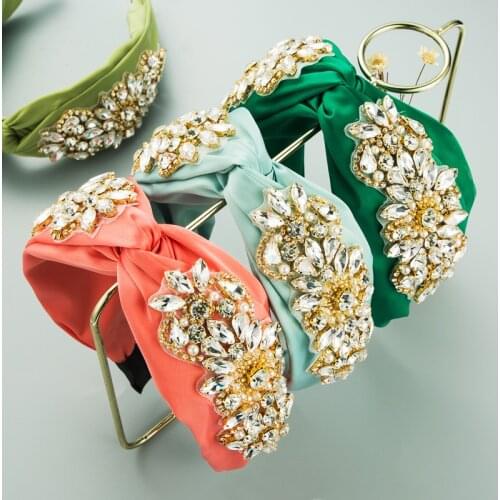 Luxury Bohemian Fabric Glass Diamond Headband Fashion Hair Accessories Women Rhinestone Shining Prom Hairband Cute Hair Hoop New