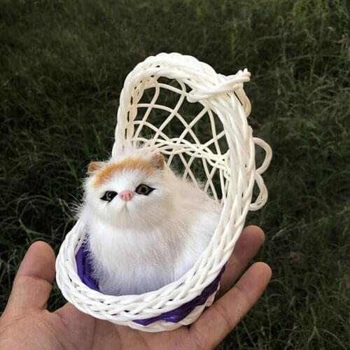 Cute Simulation Cat Kitten Plush Doll Toy Desktop Figurine with Hanging Basket Child Gift Decoration Holiday Gifts