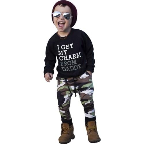 TELOTUNY boys clothes children clothing costume for boy kids T shirt Tops+Camouflage Trousers a801 11