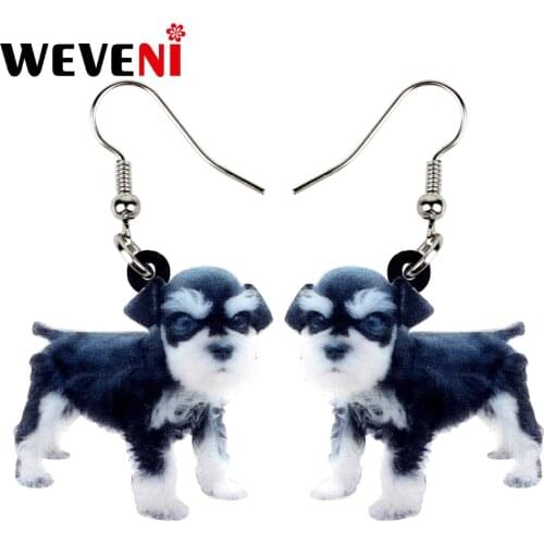 WEVENI Acrylic Anime Miniature Schnauzer Terrier Dog Earrings Dangle Drop Cute Animal Jewelry For Women Girl Statement Charms