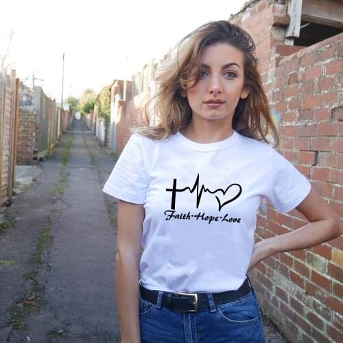 New Faith Hope Love Letters Print Summer T-Shirt for Women O-Neck Christian T Shirt Tops Women Tees Clothing Camisetas Mujer