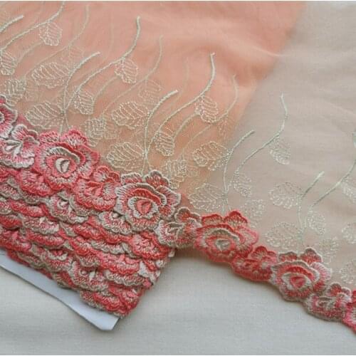 15Yards/Lot High Quality Orange Pink Embroidery Tulle Lace Trim Lace Fabric Mesh Lace Fabric Sewing DIY Cloth