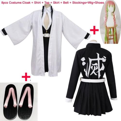2020 Anime Kimetsu no Yaiba Demon Slayer Kanroji Mitsuri Halloween Cosplay Costume Dress Socks Wig Shoes Women Girl Japan Kimono