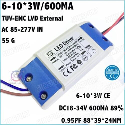 5-20 Pieces External By TUV-CE EMC LVD PF>0.9 20W AC85-277V LED Driver 6-10Cx3W 600mA DC18-34V Constant Current By Free Shipping