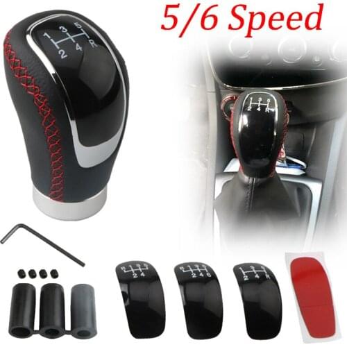 5/6 Speed Genuine PU Leather Gear Stick Shift Knob Replacement Manual Car Gear Stick Shift Knob Set 95x50 mm Universal