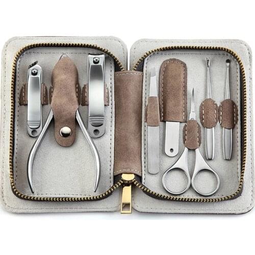 8 in 1 Manicure Set Color Contrast sets Nail Clippers Cutter Tools Kits Stainless Steel Pedicure Travel Case for man woman