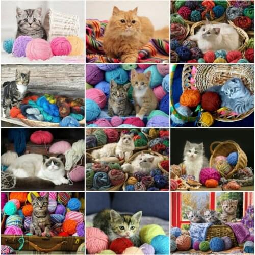 Diamond Embroidery Animal Diamond Painting Full Drill Square Cat Diamond Mosaic Art Cross Stitch Kits Set Child Home Decor Gif