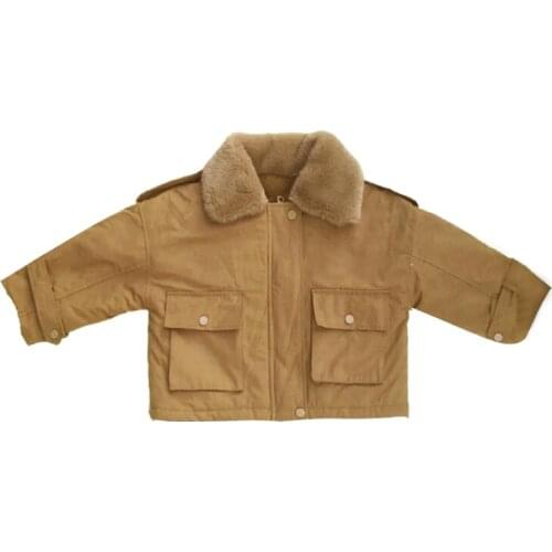 Kids 4-14 years little girls boys 2020 warm thick fur collar winter lining short plush casual trench coat jacket teen clothes