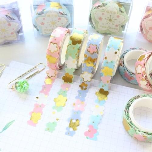Domikee New cute creative hollow gold foil Japanese washi tape candy kawaii cherry bloom journal planner diary DIY masking tape