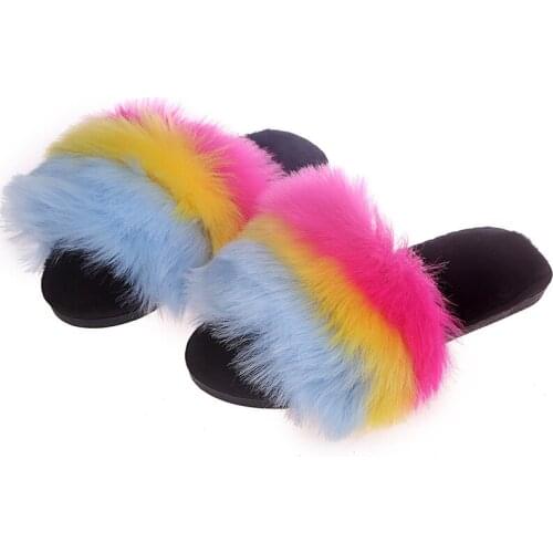 European and American Large Size Ladies Slippers, Womens Warm and Non-slip Women Fluffy Slipper, Thick-bottomed Home