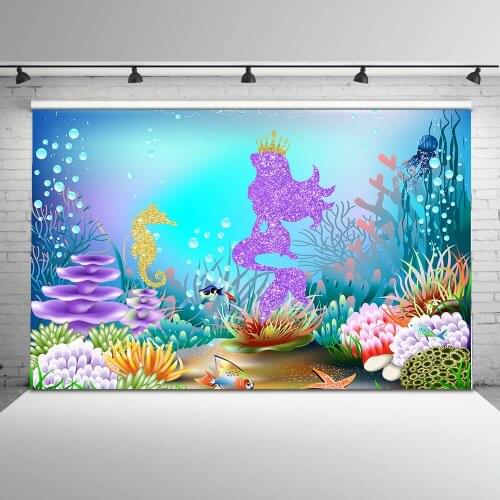 Under the sea backdrop for photography mermaid background for photo studio newborn baby shower mermaid princess vinyl floor part