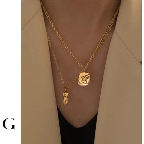 GHIDBK Hot Sale Street Style Stainless Steel Jewelry Abstract Portrait Pendant Chokers Necklaces Human Body Ins Collars Necklace
