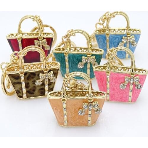 Creative jewelry key chain set rhinestone handbag car keychain female bag accessories key chain metal enamel pendant small gift