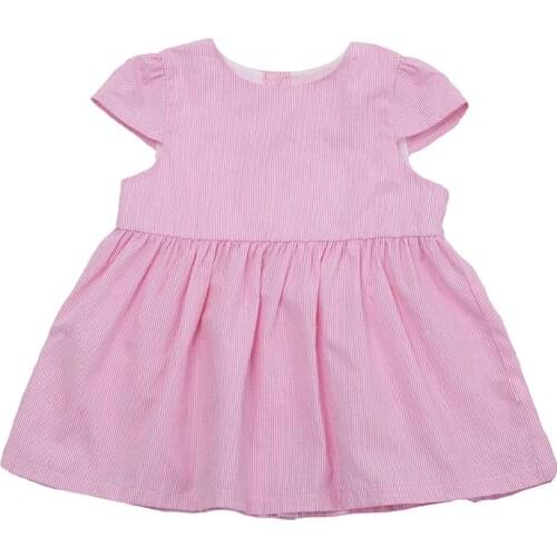 Hollead Summer Girl Children Mini Striped Dresses Pure Cotton Casual Backless Buttons Design Sweet Ruched Princess Dress