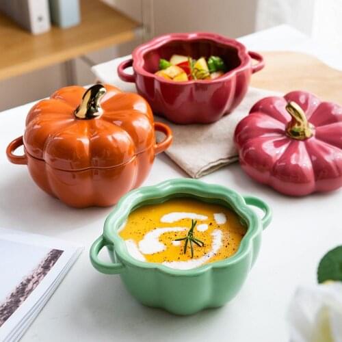 Pumpkin Shape Baking Bowl With Lid Kitchen Bakeware Tray Baking Pan Soup Salad Bowl Baking Pan Supplies Home Kitchenware