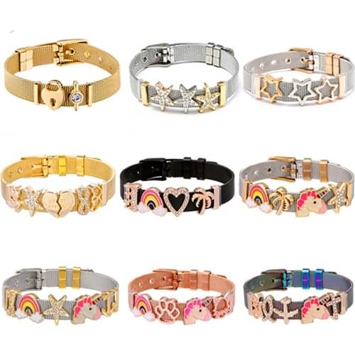 Fashion Stainless Steel Woman Men Bracelet Mesh Bracelet Set Crystal Heart Anchor Charm Thin Bracelet For Female Lover