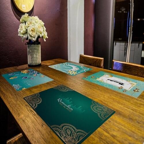 Muslim Ramadan Rectangle Placemat Eco-Friendly Kids Pads Waterproof Heat Insulation Table Mat Easy Cleaning Kitchen Accessories
