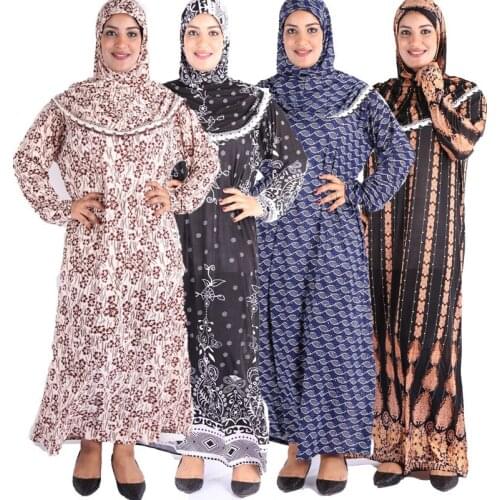 Muslim Women Full Cover Hijab Floral print Long Maxi Dress Abaya Kaftan Robe Overhead Arab Middle East Maxi Gown Islam
