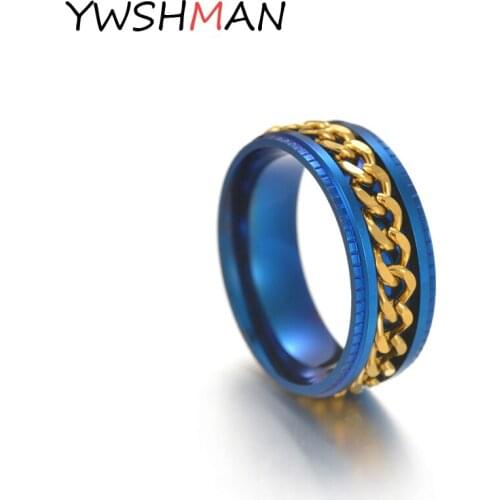 2021 Fashion New Curb Chain Spinner Rings For Men Simple 8 Mm Width Stainless Steel Rotatable Men Rings Jewelry Gift