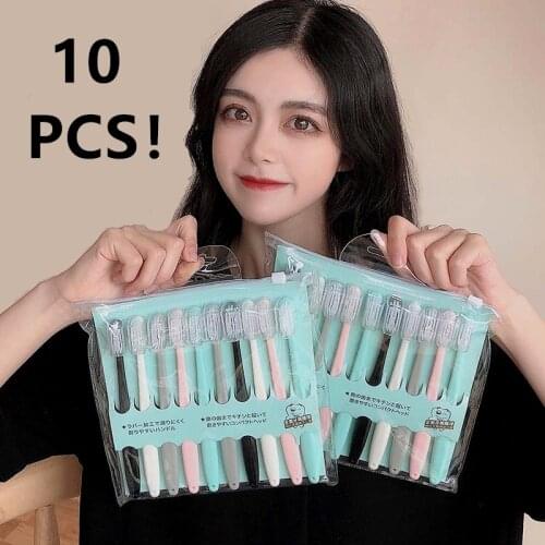 10PC/Set Toothbrush Solid Color Ultra Fine Super Soft Black Bristle Simple Toothbrush Holder Deep Cleaning Brush Oral Care Tools