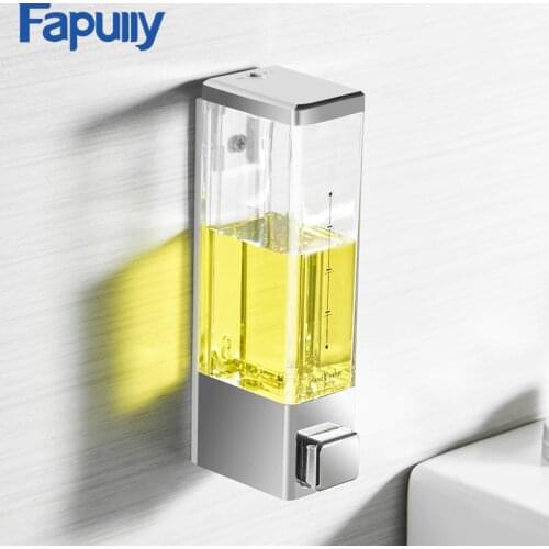 Fapully Liquid Soap Dispenser 250MM Black Chrome Wall Mounted Automatic Dispenser Shower Bathroom Lotion Bath Pump Dispensers