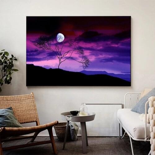 Night Scene Modern High-level Canvas Painting Tree Shadow Silhouette Artistic Conception Frameless Art Wall Poster Home Decor